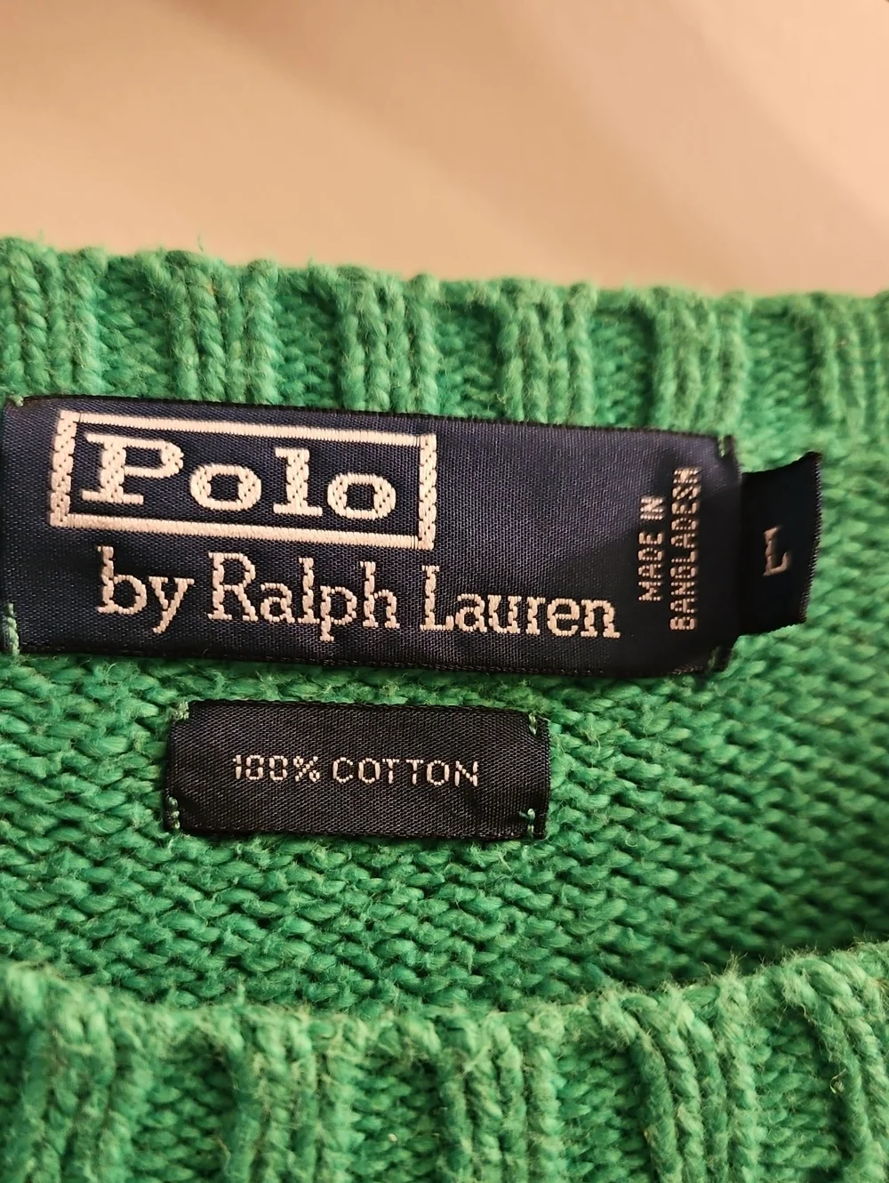 Vintage 80s 90s Polo Ralph Lauren Apple Green Cotton Crewneck, L navy Pony
